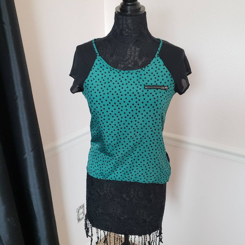 Material Girl Teal and Black T-Shirt with Mesh